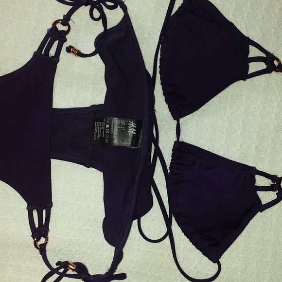 Navy blue bikini with gold hardware size xs - Picture 4 of 7