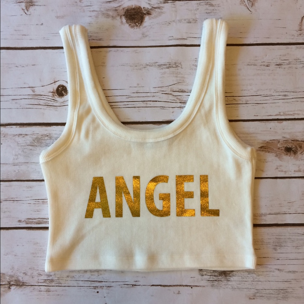 Cropped Ribbed "Angel" Tank Top