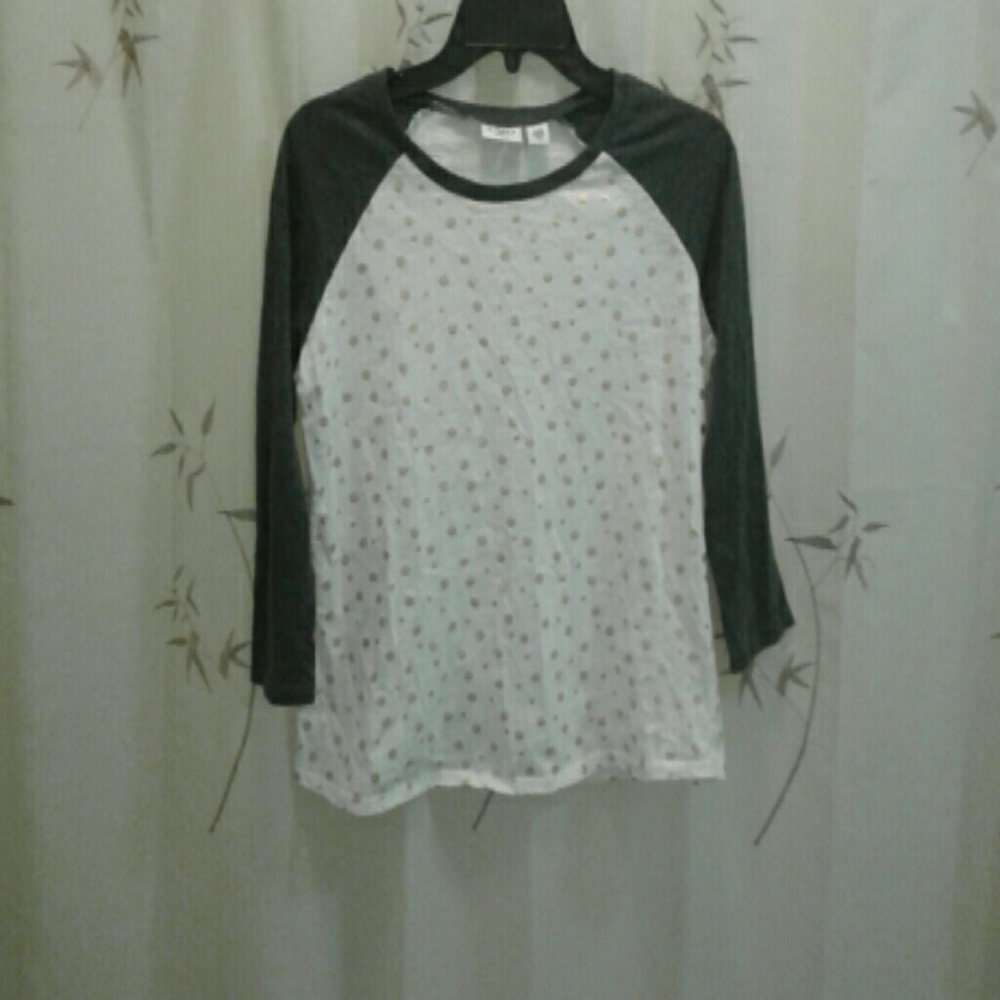 Gold and gray polka dot shirt