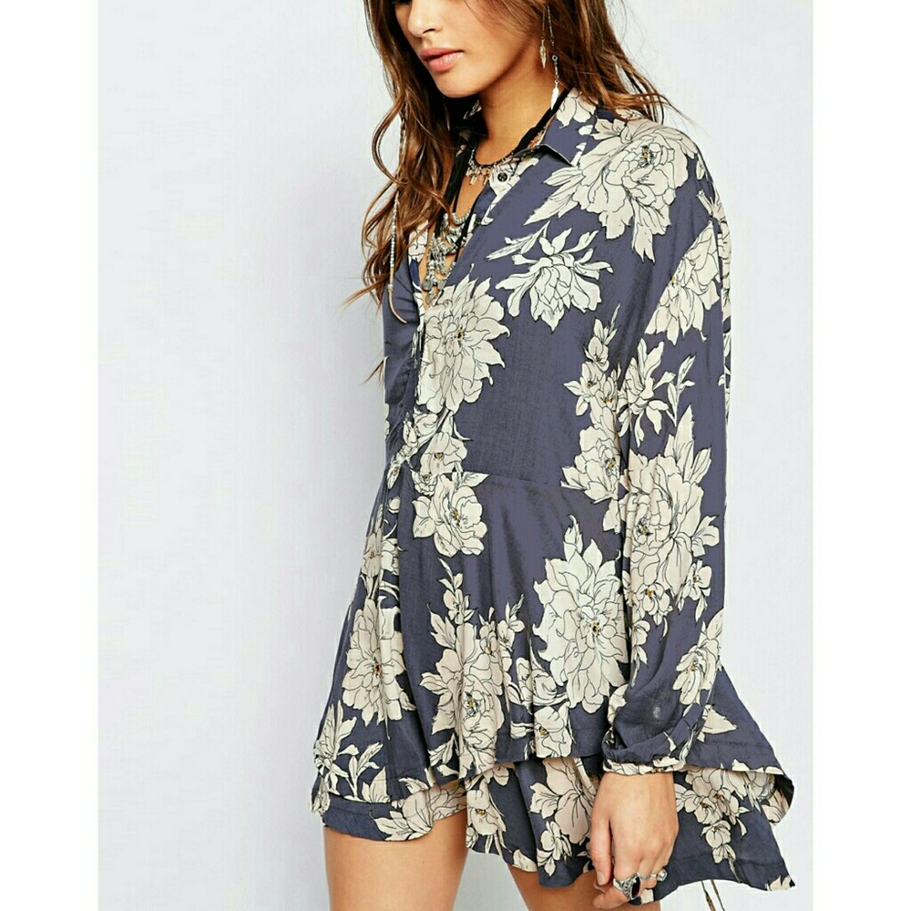 New Free People Floral  Double-hem Tunic Top Shirt - Picture 4 of 5