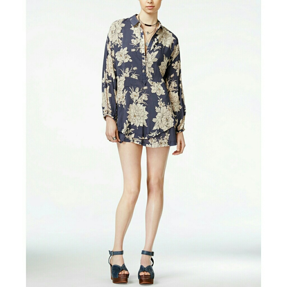 New Free People Floral  Double-hem Tunic Top Shirt - Picture 5 of 5