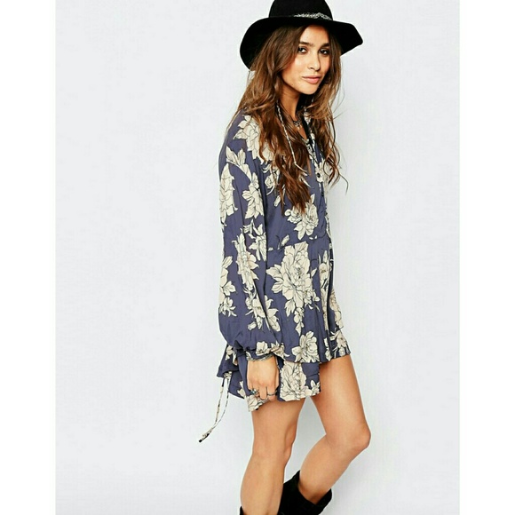 New Free People Floral  Double-hem Tunic Top Shirt - Picture 3 of 5