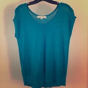 Teal blue -Cable knit Cap/short sleeve top/blouse