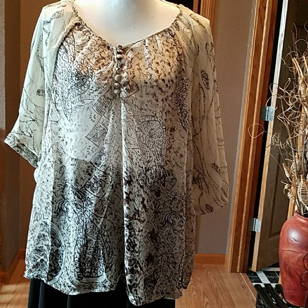 blousy top/tunic, sz L, tan