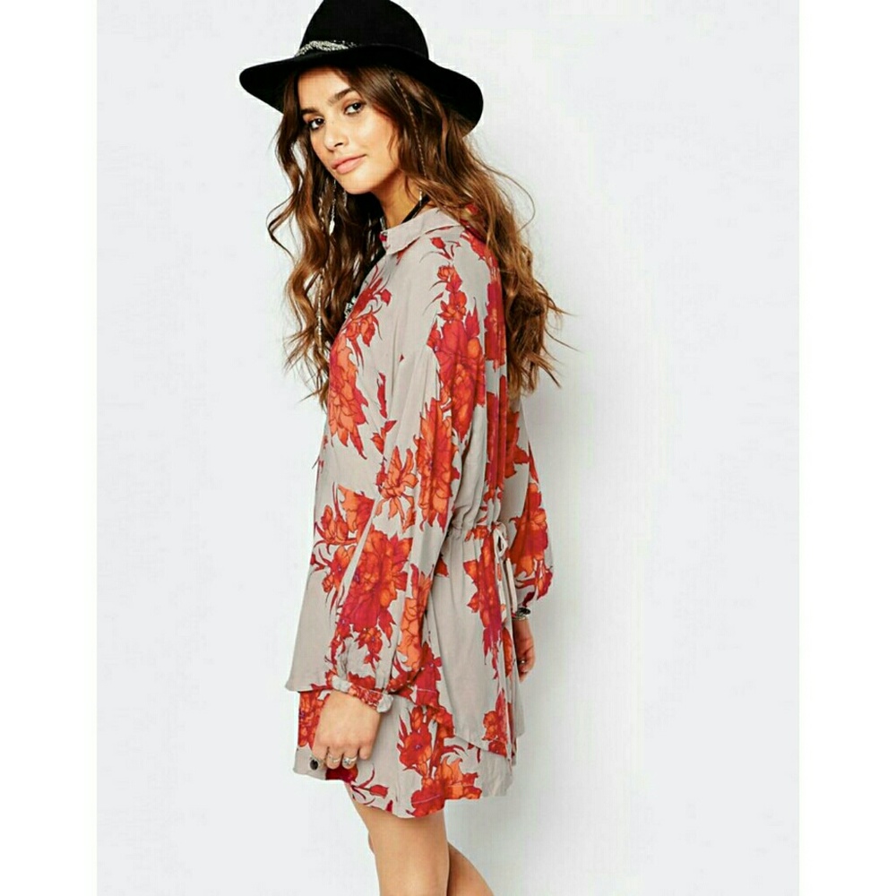NEW Free People Floral Double-hem Mini Shirt Dress - Picture 2 of 7