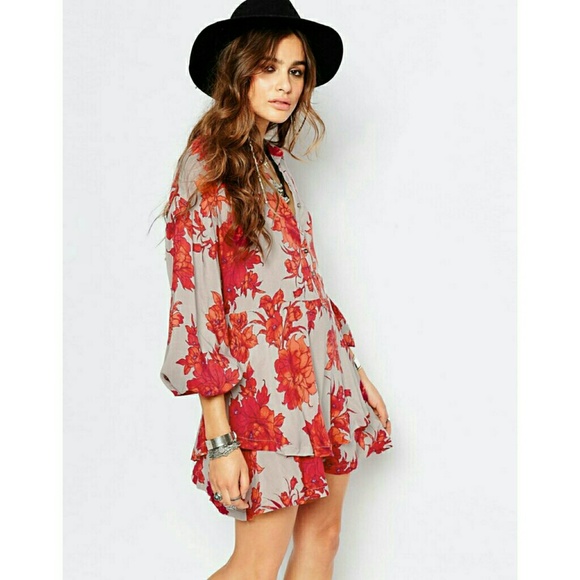 NEW Free People Floral Double-hem Mini Shirt Dress - Picture 3 of 7