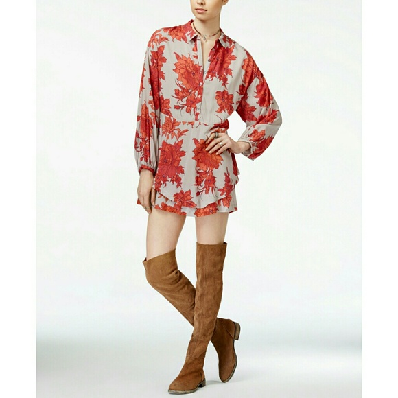 NEW Free People Floral Double-hem Mini Shirt Dress - Picture 5 of 7