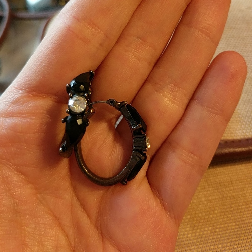 Gunmetal hoops with black and diamond stones