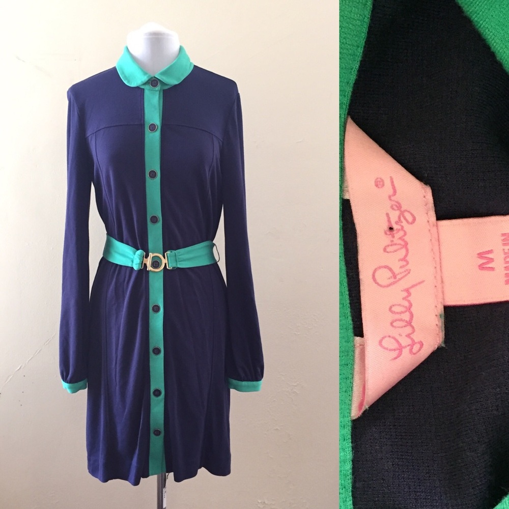 {Lilly Pulitzer} Belted Peter Pan Collar Dress M