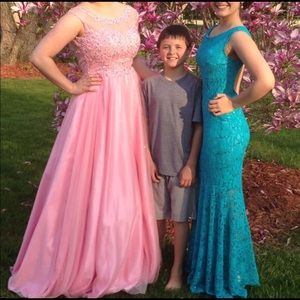 teal long lace prom/formal dress worn only once!