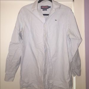 White and blue striped long sleeve button down