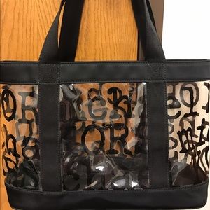 Michael kors clear black logo beach bag tote
