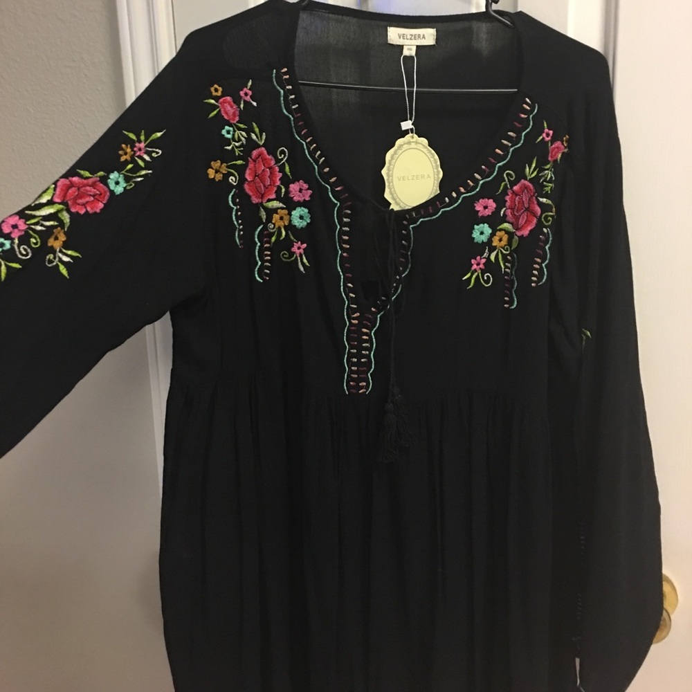 Boutique black, bohemian Mexican dress