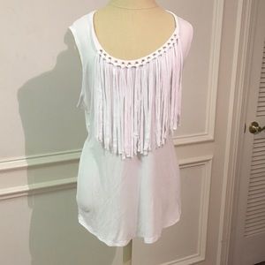 Plus Size sleeveless fringed tee shirt