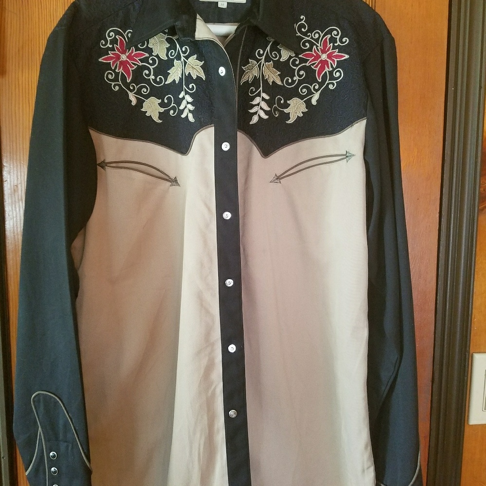 Super Cool Roper Blk Pearl Snap Embroidered Wstrn