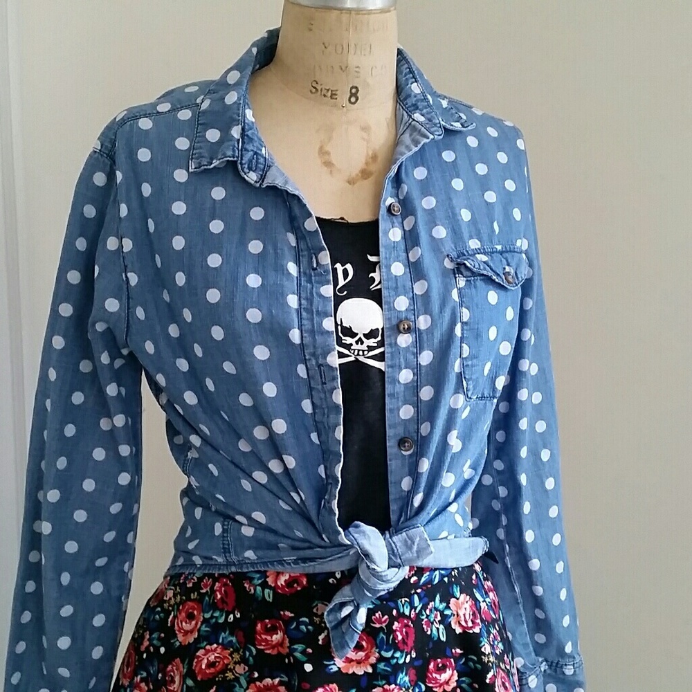 Urban Outfitters BDG Chambray Polka Dot Top