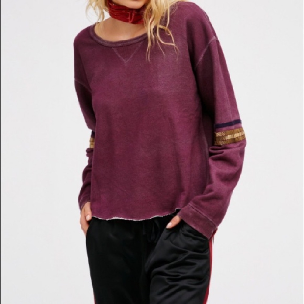 NWT Free People Harper Embellished Sleeve Pullover