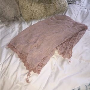 Pink lace fringe scarf