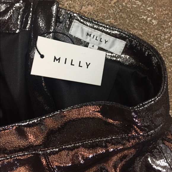 Milly metallic gunmetal leather pencil skirt NWT - Picture 3 of 3