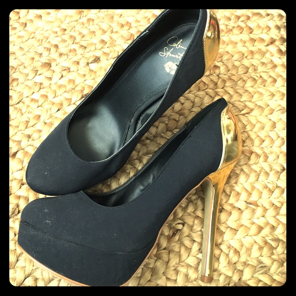 Gold heel black stilettos