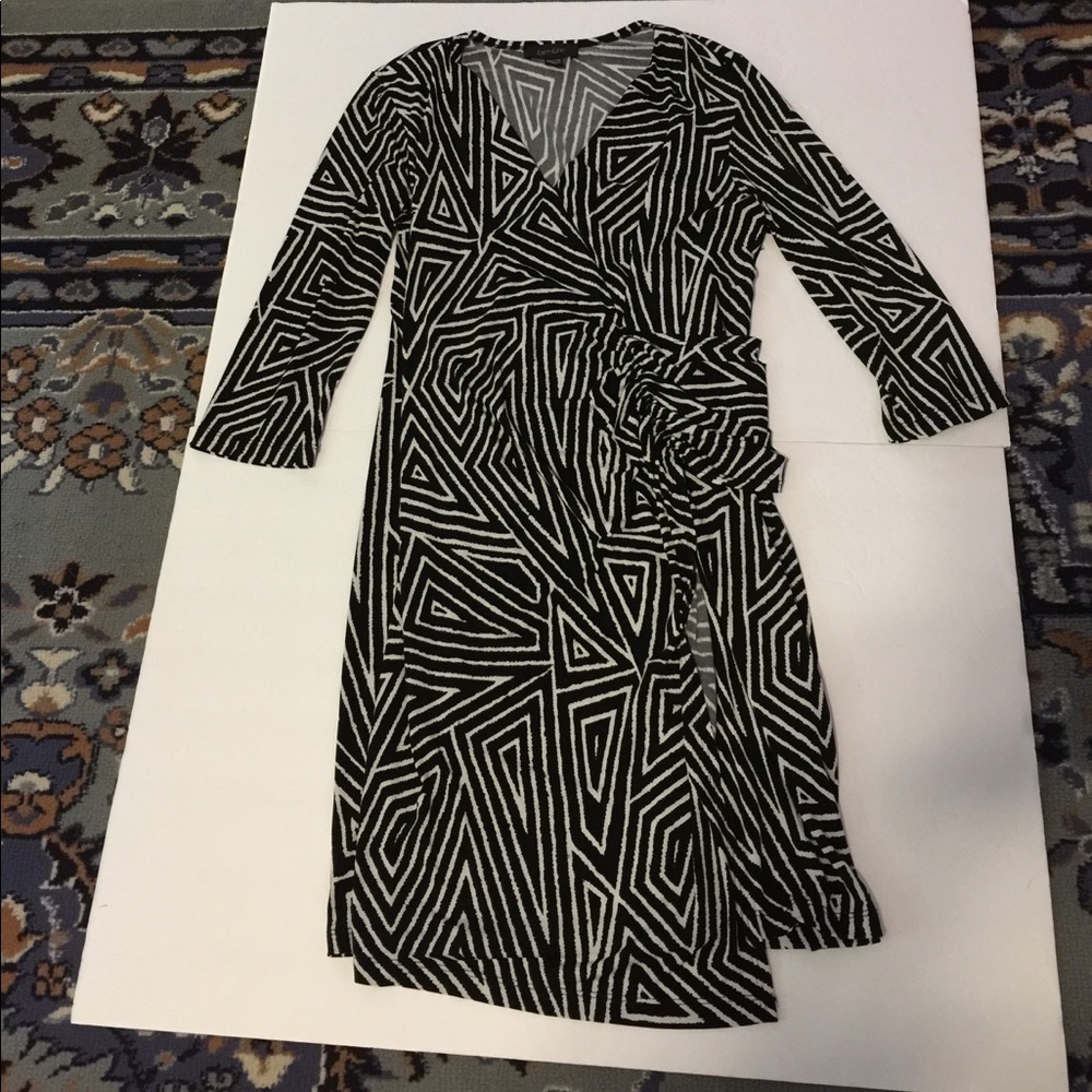 Karen Kane Faux Wrap Dress. Abstract Print