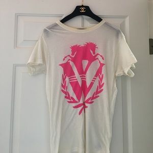 Wildfox white and neon pink t shirt