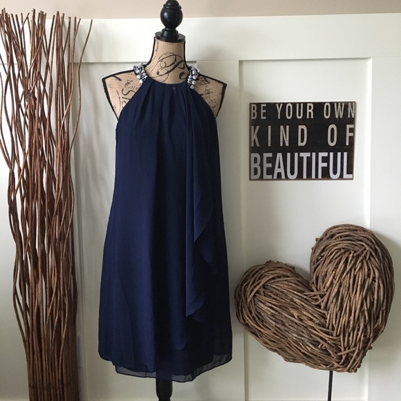 scarlett Dresses & Skirts - Scarlett navy dress with beaded neck line