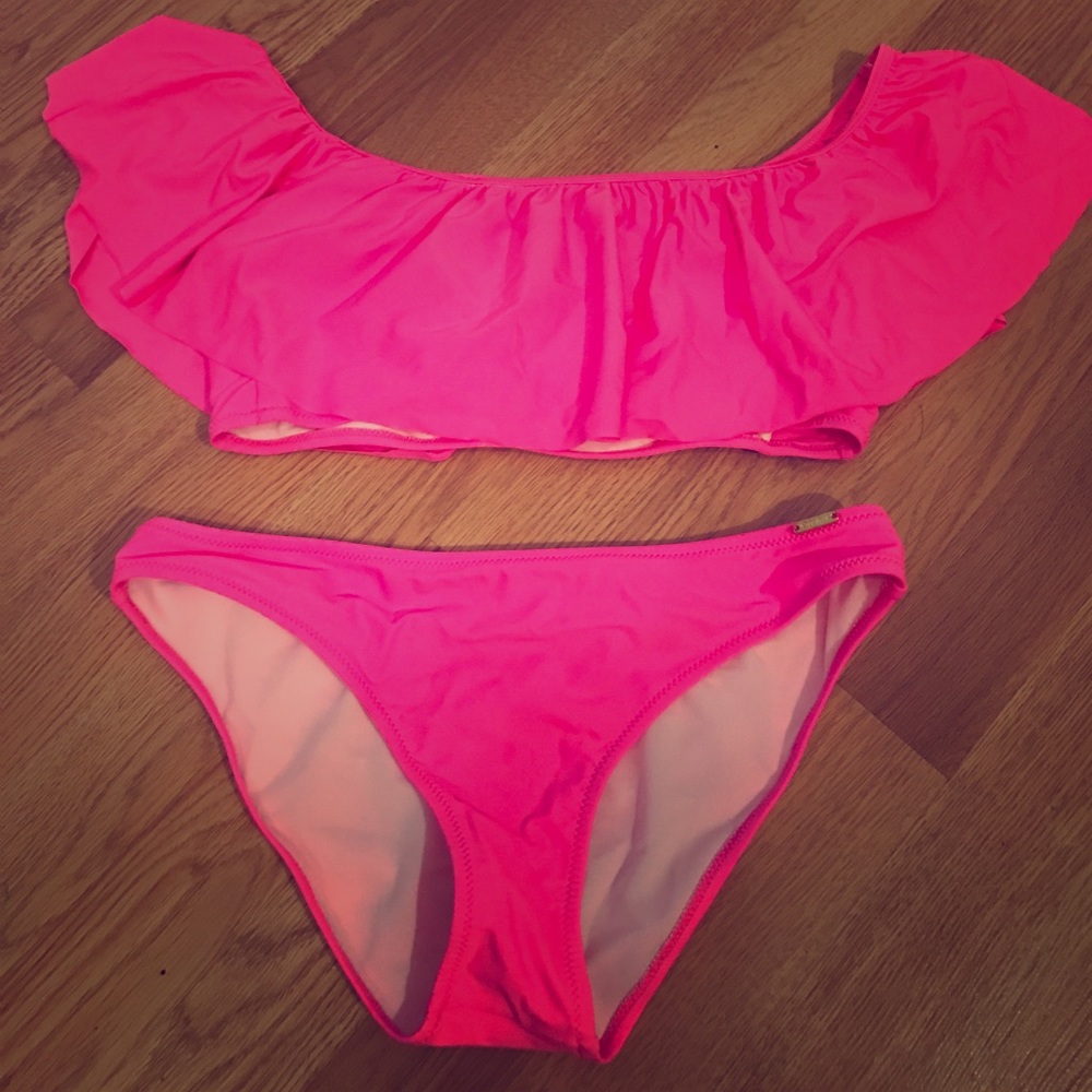 Hot Pink Flounce Bathing Suit