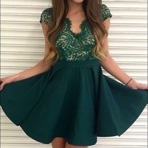Green Luxxel Flared Lace Top Dress