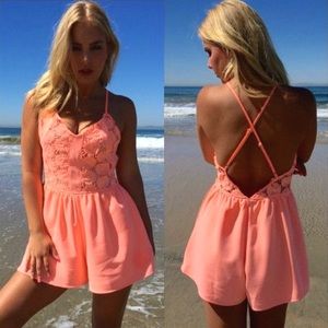Orange Lace Top Romper