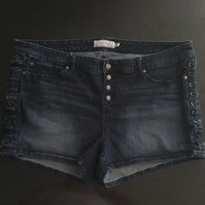 Torrid denim shorts with lace up sides