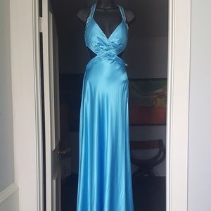Faviana Couture turquoise blue prom dress