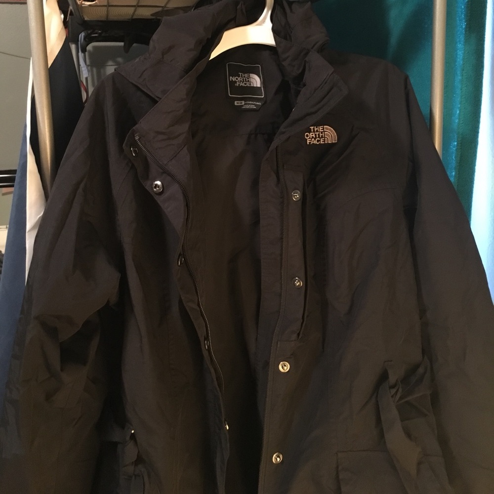 Women's north face black long rain coat