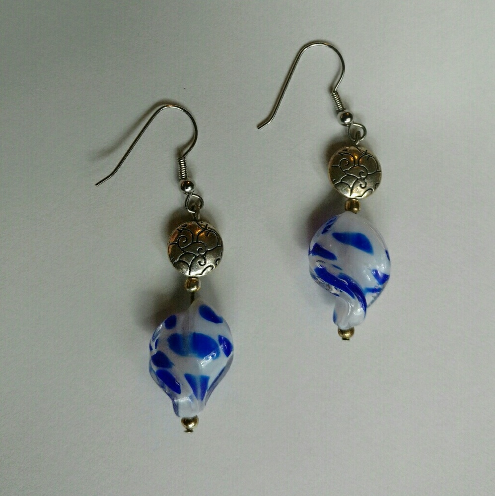 BOGO Blue and Silver Beaded Earrings