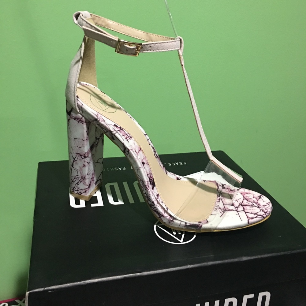 Marble Satin/suede block heel