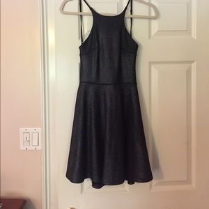 Metallic black, low-back skater dress
