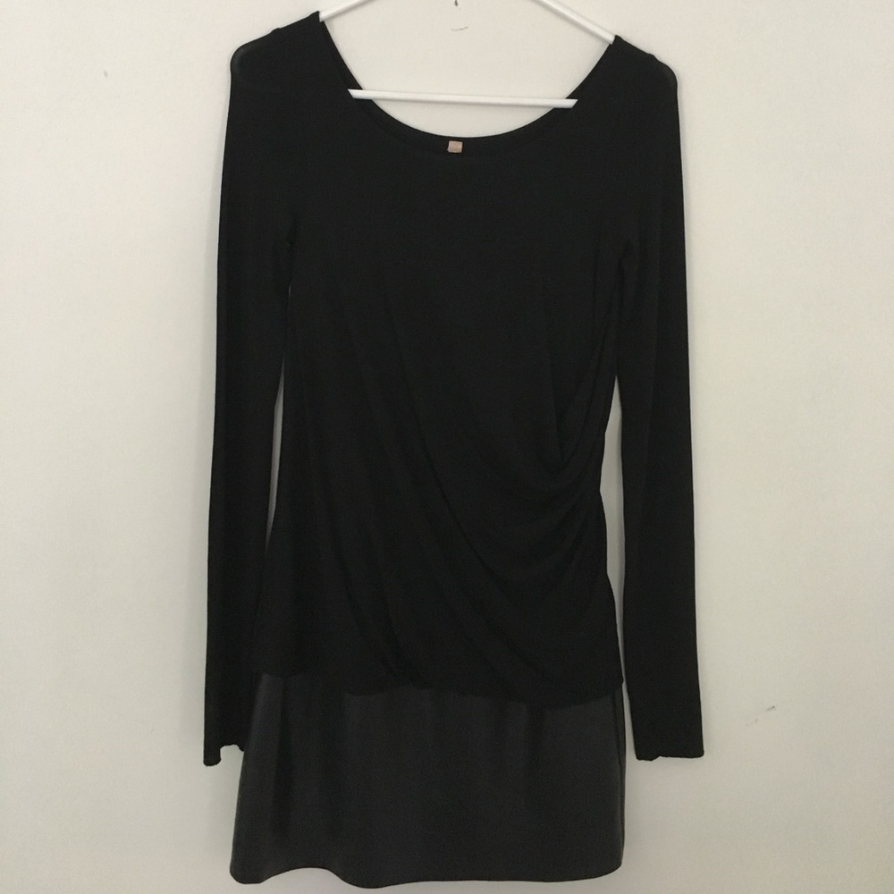 Black jersey dress with a black pleather bottom