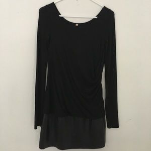 Black jersey dress with a black pleather bottom