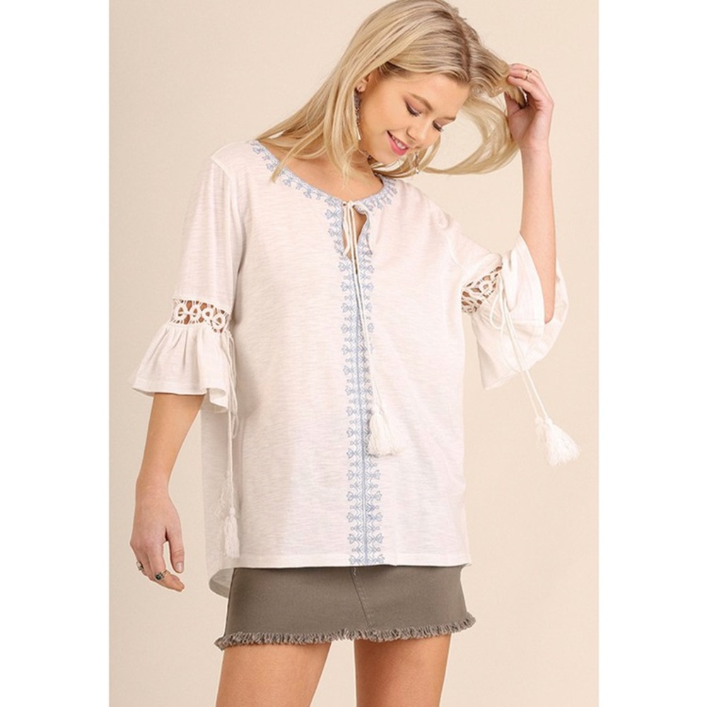  Embroidered Peasant Top