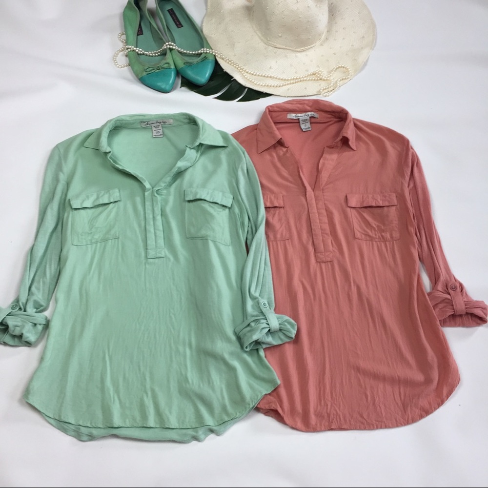 BUNDLE ‼️ mint green and coral blouses SZ S