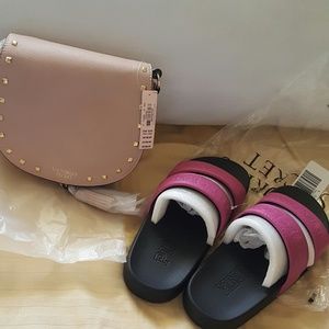 Victoria secret pink slides and crossbody bundle