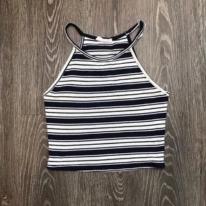 90s Style Striped Halter Crop Top Stretchy Size S