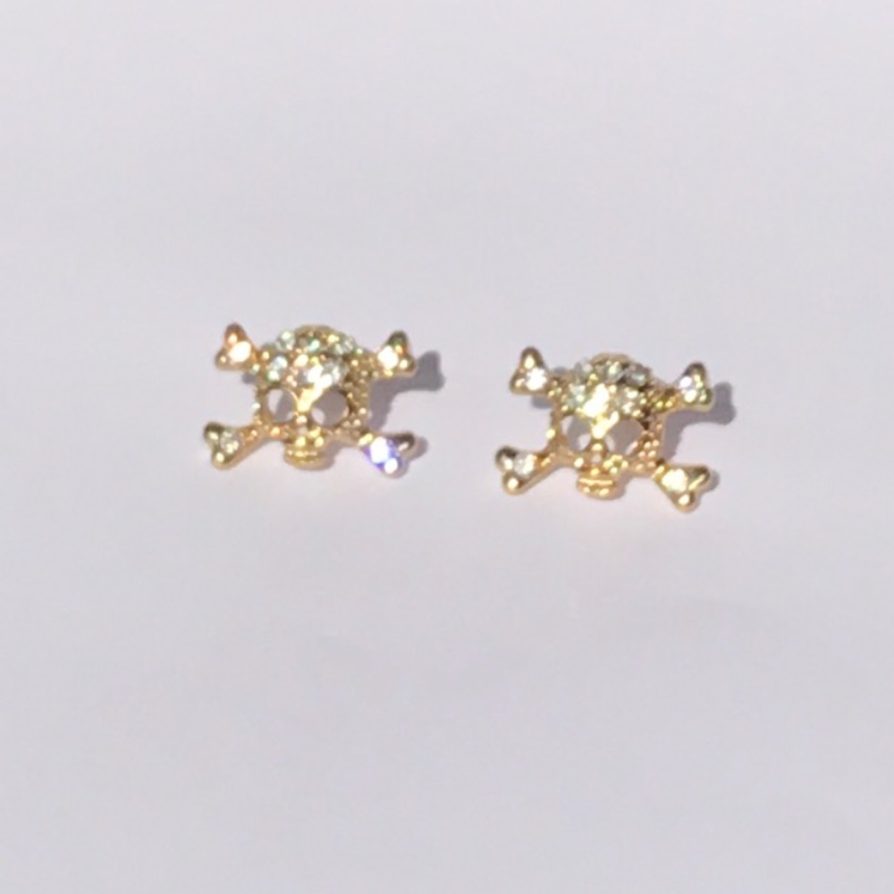 Golden skull and bone earrings with Rhinestones