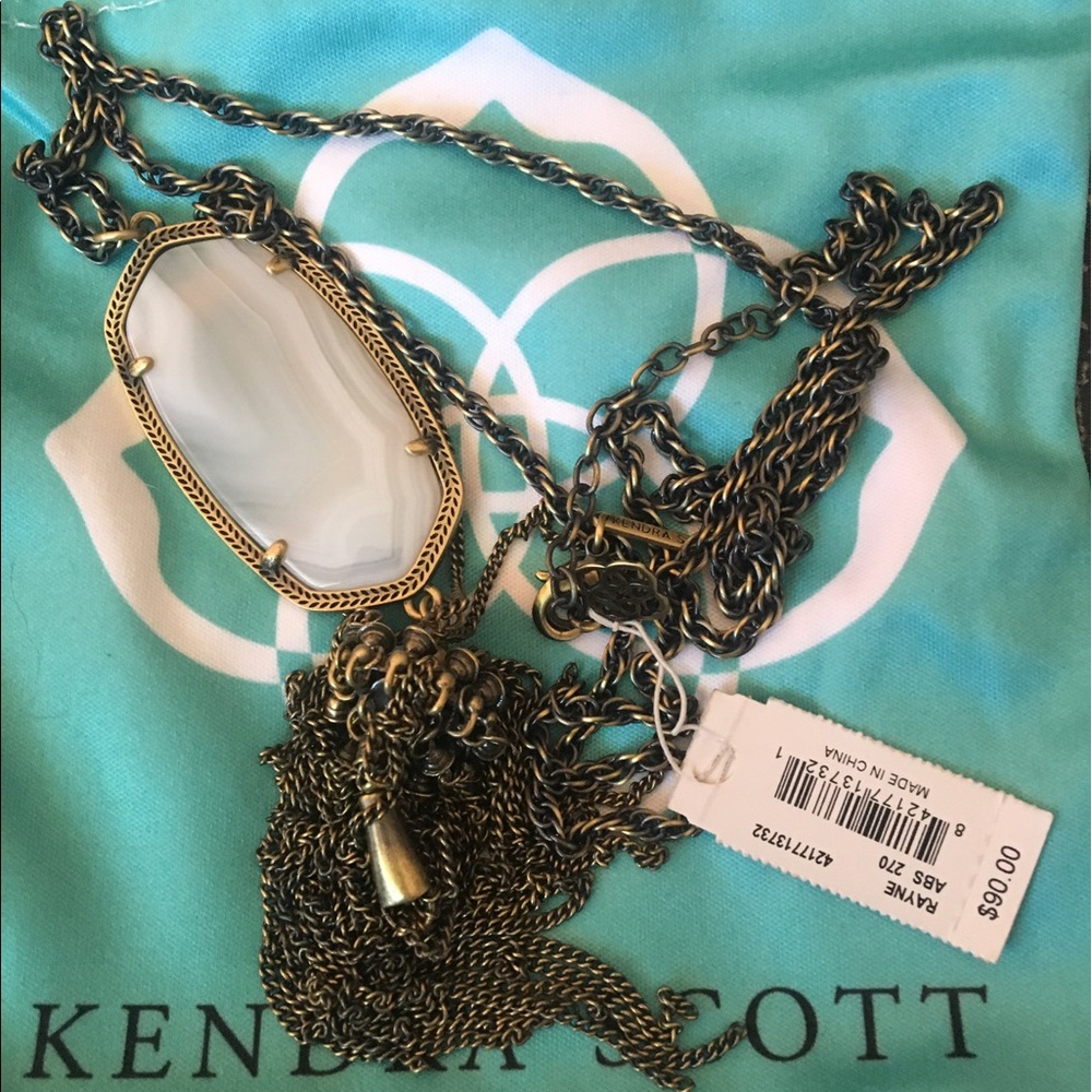 Kendra Scott Rayne White Banded AgateAntique Brass