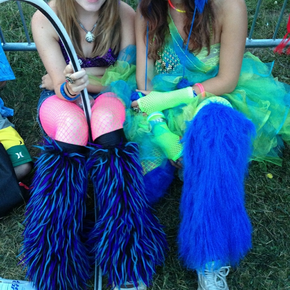 Fuzzy rave festival fun leg warmers!