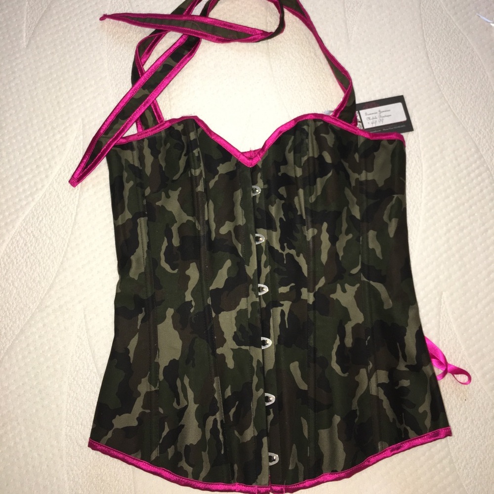 Pink and camo hinge button up corset with panties