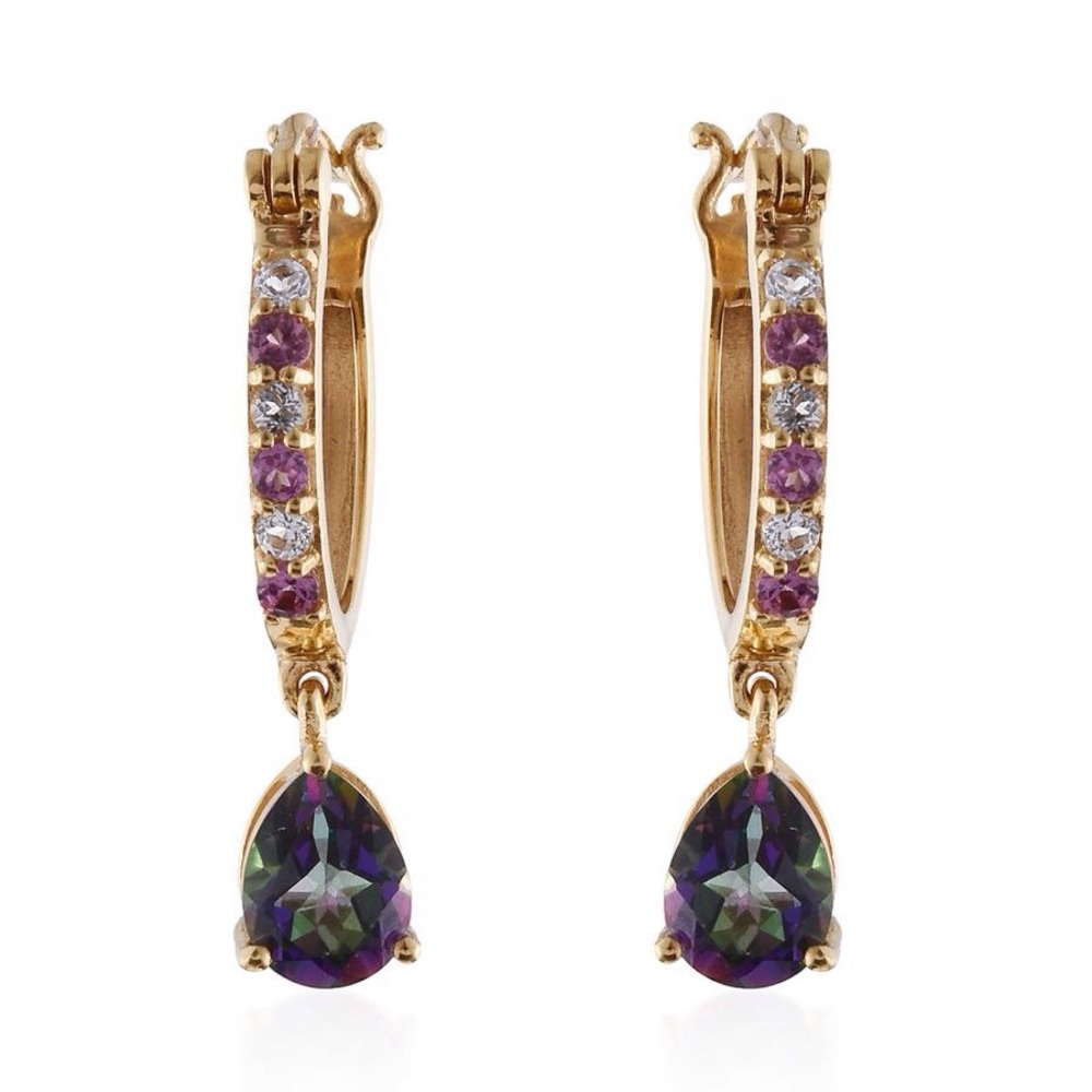 Mystic Topaz, Garnet, White Topaz Earrings 14K/SS