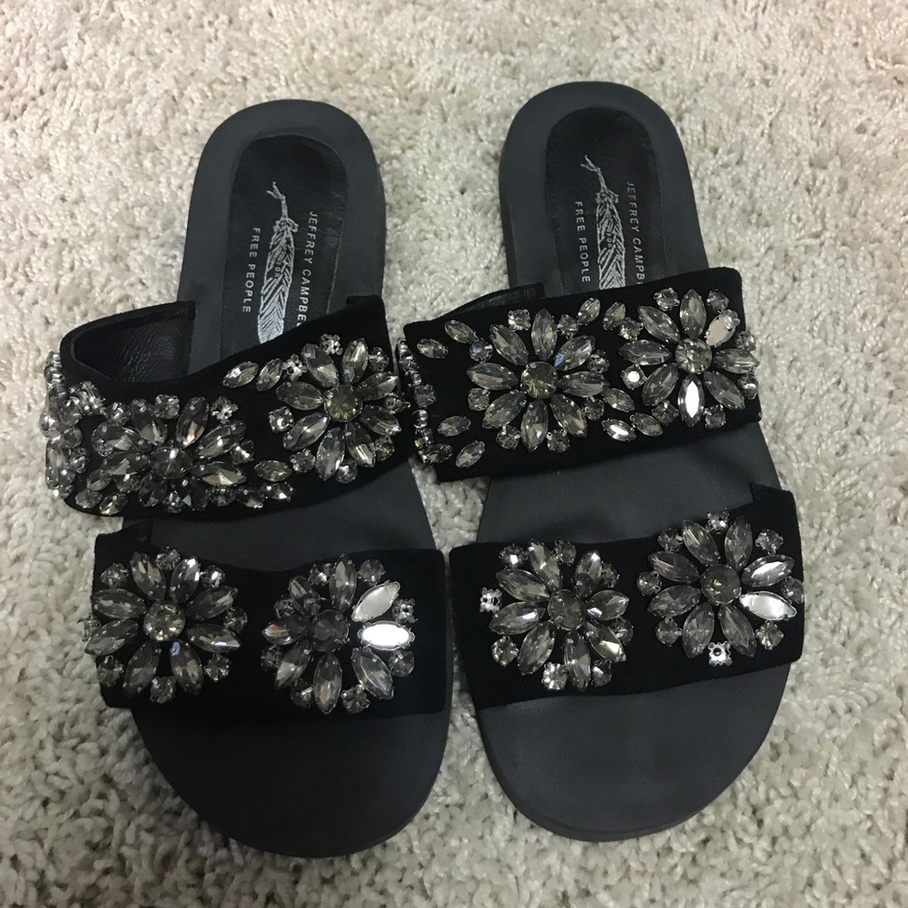 JEFFREY CAMPBELL Size 6.5 Black Embellished Slides