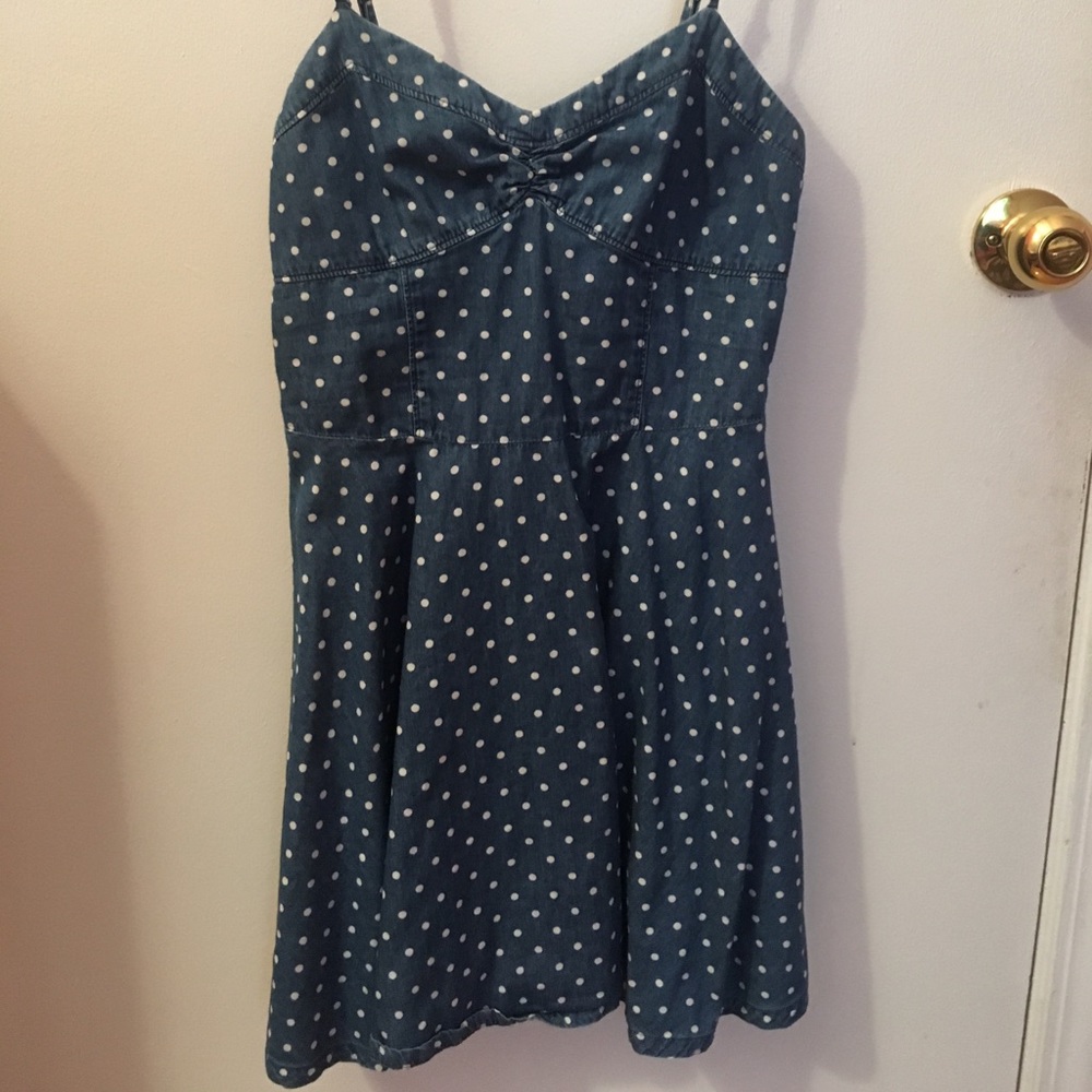 Blue Dress with white polka dots