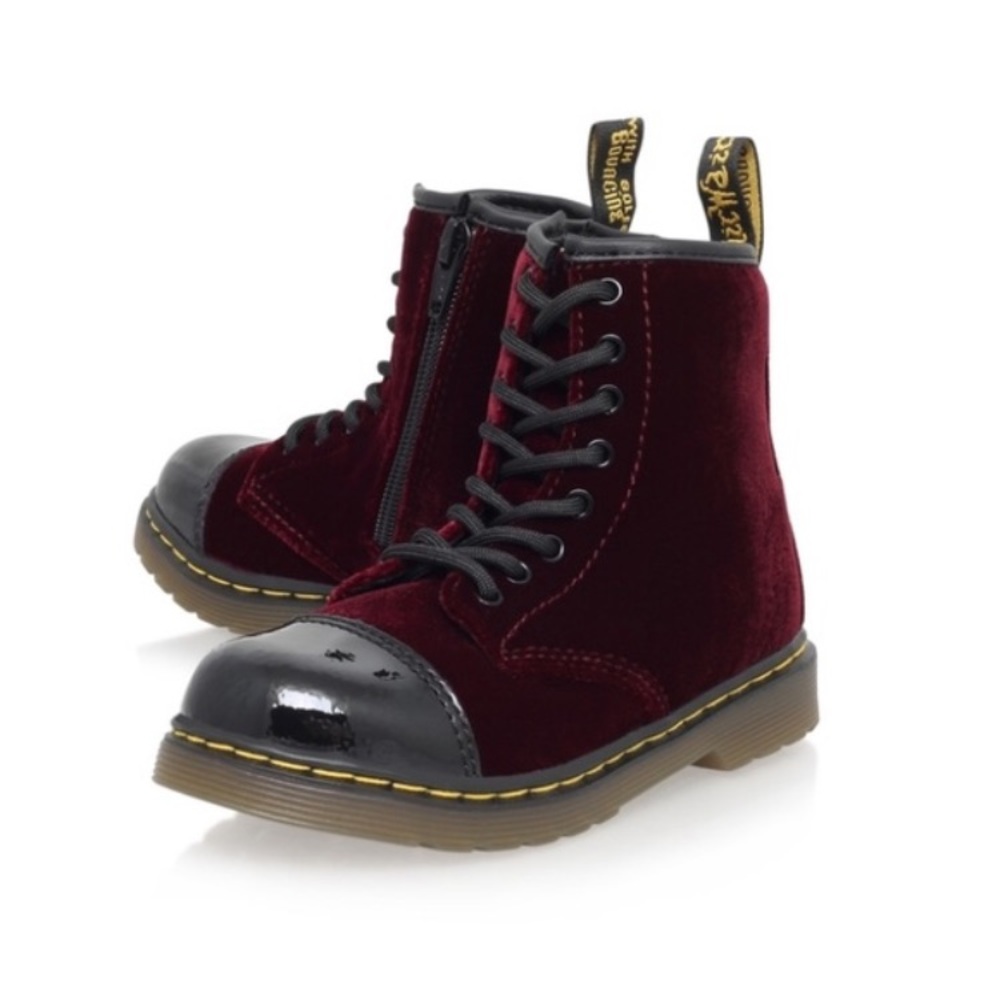 ISO** black toe, velvet burgundy doc/dr martens